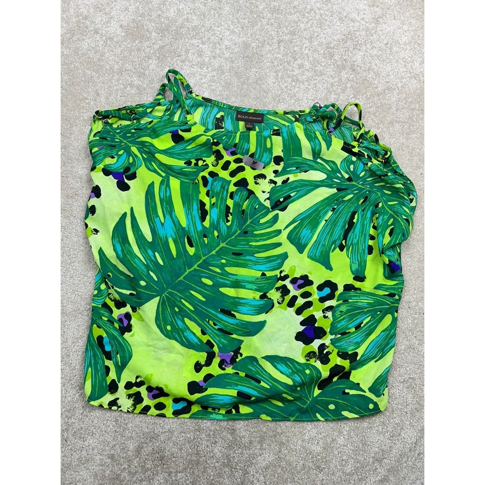 BOLD elements Women's S Green Multi Tropical Leopard Print Ruffle Camisole Tank